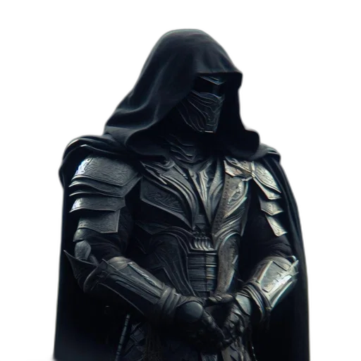 mask, jacket, sword, staff, concept art, 3d render, fantasy art, comic book art transparent PNG cut-out