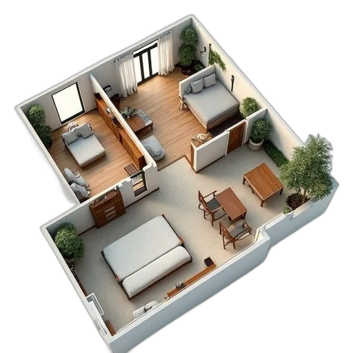 furniture, building, 3d render, photorealistic, concept art, floor, plans, house transparent PNG cut-out