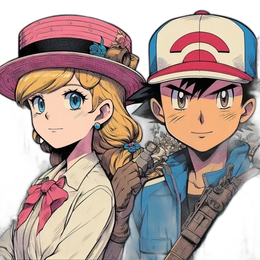 hat, comic book art, anime, cartoon, concept art, pastel, colorful, two transparent PNG cut-out