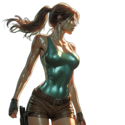 concept art, comic book art, cyberpunk, fantasy art, green, earth tones, golden, female transparent PNG cut-out