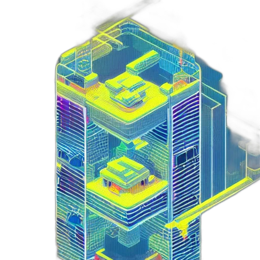 building, robot, vaporwave, cyberpunk transparent PNG cut-out