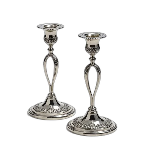 jewelry, pair, silver, candle, holders, intricate, designs, reflective transparent PNG cut-out