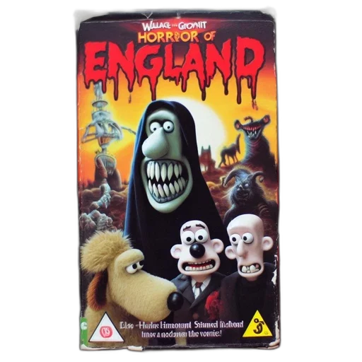wallace, gromit, horror, england, vhs, cover, portrays, frightful transparent PNG cut-out
