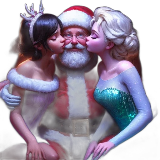 3d render, concept art, snow, santa, claus, surrounded, two, women transparent PNG cut-out