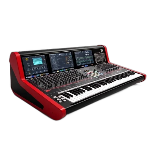 3d render, red, black, audio, mixing, console, multiple, knobs transparent PNG cut-out