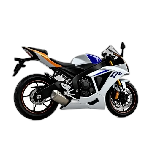 3d render, photorealistic, concept art, cartoon, white, motorcycle, blue, orange transparent PNG cut-out