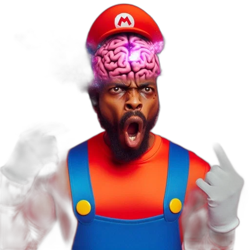 hat, face, mask, creature, concept art, 3d render, pixel art, mario-inspired transparent PNG cut-out