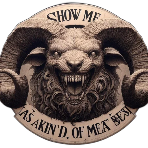 anthropomorphic, creature, resembling, ram-demon, hybrid, depicted, monochrome, rustic transparent PNG cut-out
