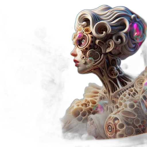 robot, jewelry, concept art, cyberpunk, fantasy art, 3d render, steampunk-inspired, female transparent PNG cut-out