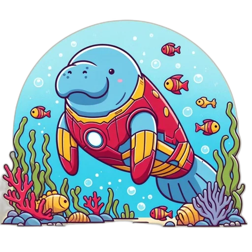 robot, creature, animal, concept art, comic book art, pixel art, cartoon, underwater transparent PNG cut-out