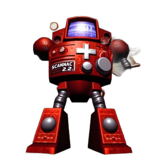 robot, weapon, staff, animal, 3d render, concept art, pixel art, red transparent PNG cut-out