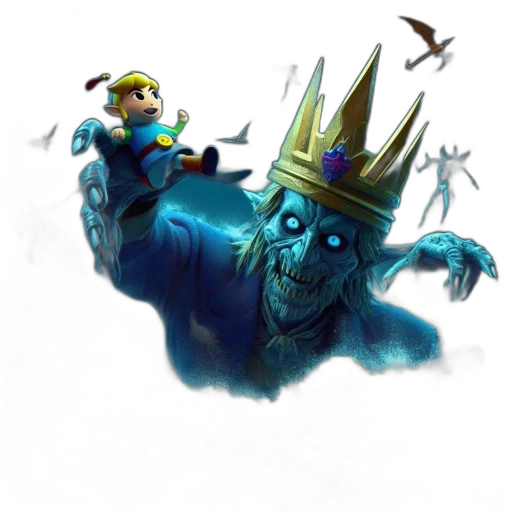 crown, staff, concept art, fantasy art, pixel art, 3d render, underwater, blue transparent PNG cut-out