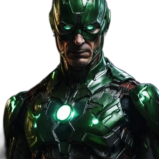comic book art, concept art, 3d render, photorealistic, green, character, detailed, armored transparent PNG cut-out