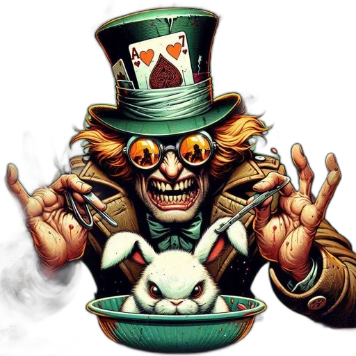 hat, concept art, comic book art, pixel art, image, depicts, mad, hatter-like transparent PNG cut-out