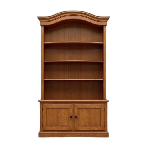 furniture, 3d render, wooden, bookshelf, curved, top, flat, bottom transparent PNG cut-out
