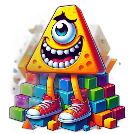 shoes, robot, face, pixel art, 3d render, concept art, photorealistic, triangular transparent PNG cut-out