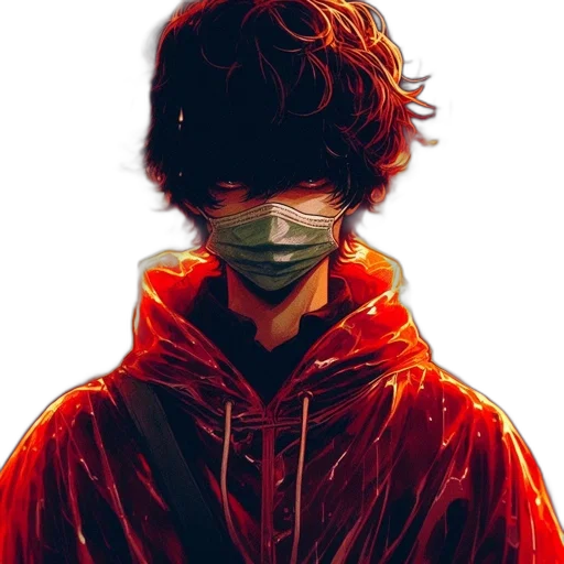 mask, jacket, face, cyberpunk, comic book art, concept art, photorealistic, red transparent PNG cut-out