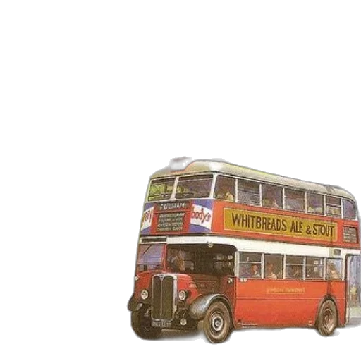 car, photorealistic, 3d render, concept art, vintage, double-decker, bus, advertises transparent PNG cut-out