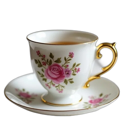 crown, photorealistic, 3d render, white, ceramic, mug, floral, design transparent PNG cut-out