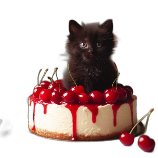 food, animal, creature, hat, photorealistic, 3d render, kitten, sits transparent PNG cut-out