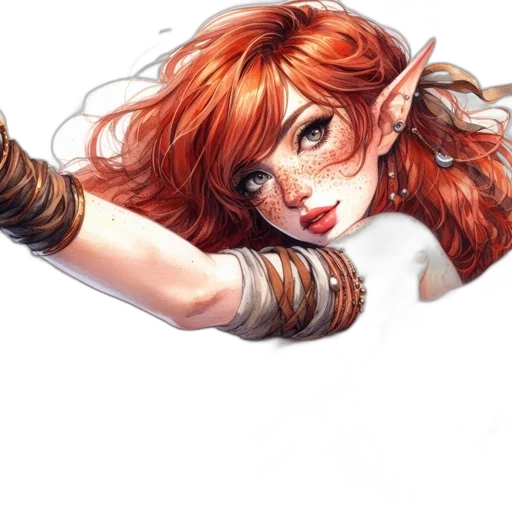 staff, fantasy art, concept art, comic book art, watercolor, portrayal, elven, woman transparent PNG cut-out