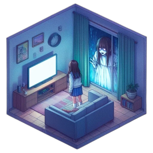 furniture, robot, creature, dress, pixel art, concept art, 3d render, vaporwave transparent PNG cut-out