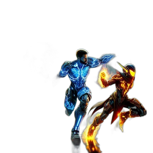 robot, concept art, comic book art, 3d render, pixel art, fire, outer space, blue transparent PNG cut-out