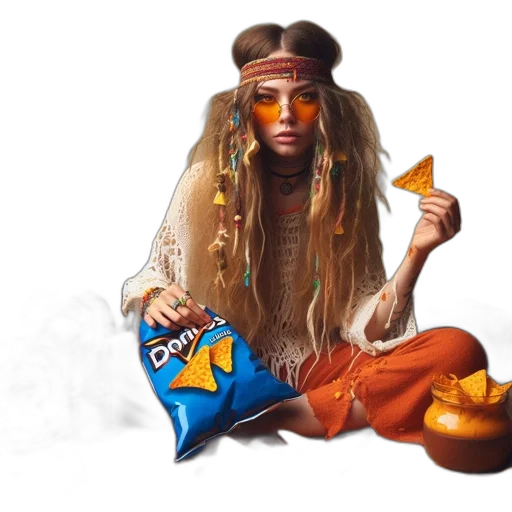 food, concept art, photorealistic, fantasy art, 3d render, golden, bohemian-style, woman transparent PNG cut-out