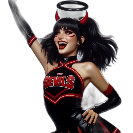 concept art, comic book art, pixel art, cartoon, satirical, cheerleader, devil, costume transparent PNG cut-out