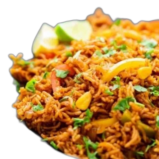 food, vibrant, plate, mexican-style, rice, colorful, vegetables, garnished transparent PNG cut-out