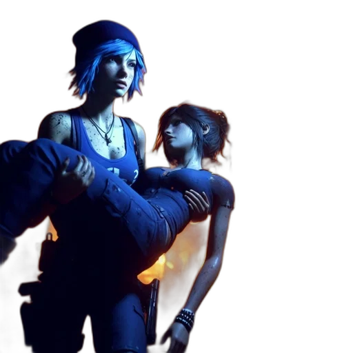 cyberpunk, concept art, 3d render, neon lights, blue, two, animated, characters transparent PNG cut-out