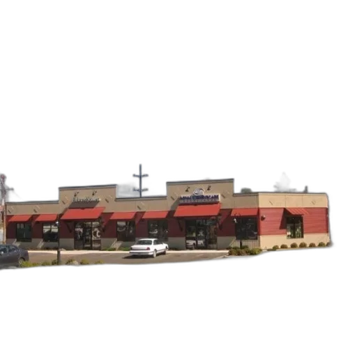 building, food, 3d render, photorealistic, concept art, commercial, red, awnings transparent PNG cut-out