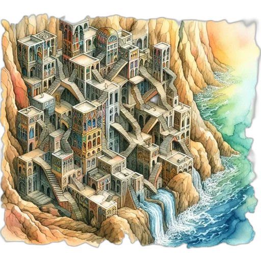 building, concept art, fantasy art, watercolor, comic book art, underwater, beach, fantastical transparent PNG cut-out