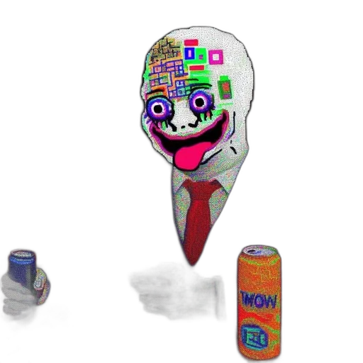 mask, robot, umbrella, bottle, vaporwave, 3d render, concept art, pixel art transparent PNG cut-out
