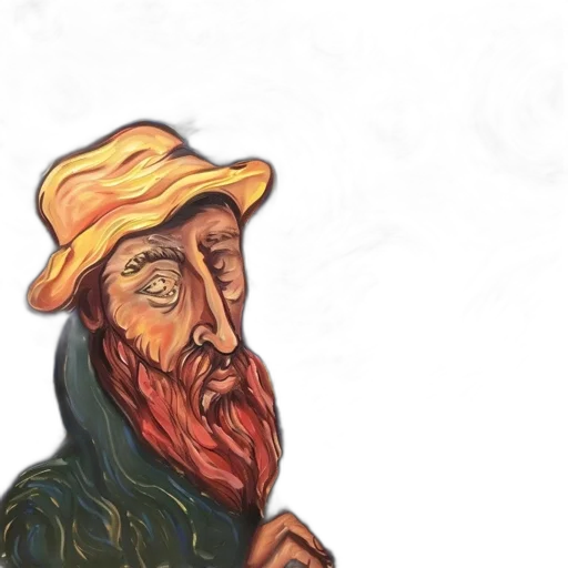 hat, face, staff, watercolor, concept art, photorealistic, oil painting, man transparent PNG cut-out