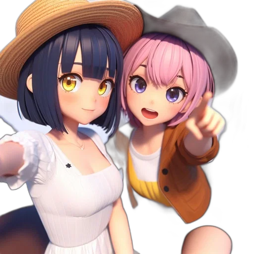 hat, staff, weapon, dress, anime, 3d render, photorealistic, concept art transparent PNG cut-out
