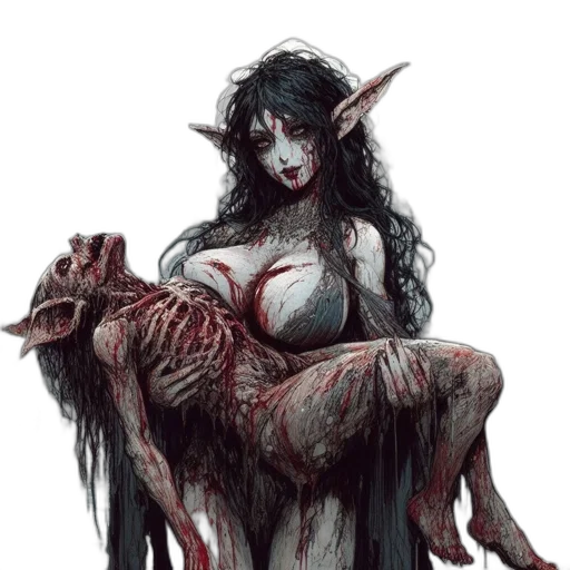 creature, fantasy art, concept art, pixel art, comic book art, dark, red, monochrome transparent PNG cut-out