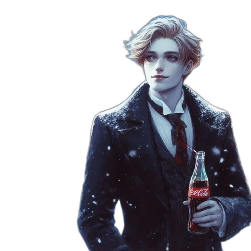jacket, bottle, concept art, fantasy art, comic book art, photorealistic, snow, blue transparent PNG cut-out