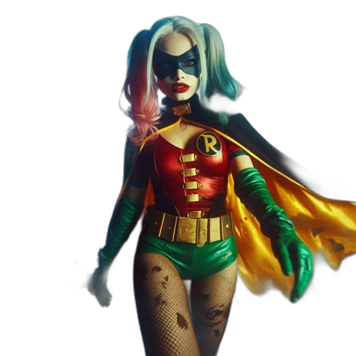 comic book art, concept art, 3d render, fantasy art, individual, resembling, harley, quinn transparent PNG cut-out