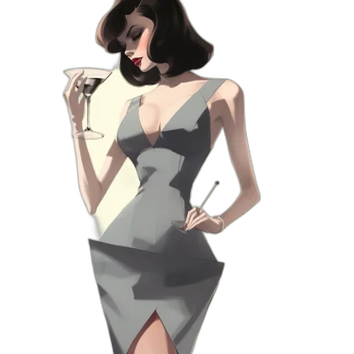 dress, jewelry, concept art, cartoon, comic book art, watercolor, earth tones, monochrome transparent PNG cut-out