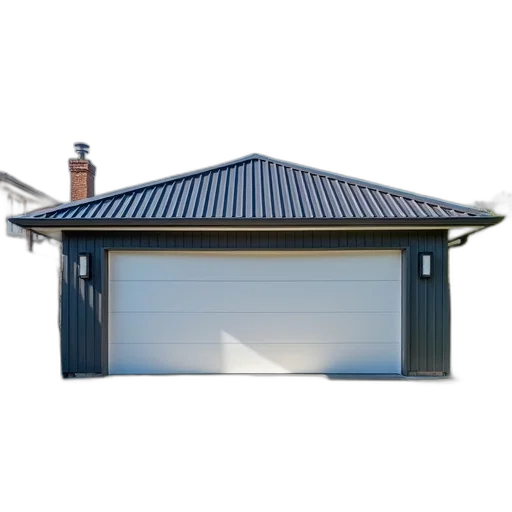 3d render, photorealistic, modern, metal, garage, corrugated, roof, single transparent PNG cut-out