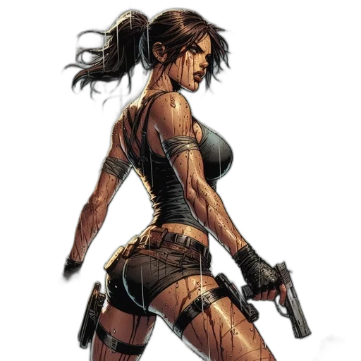 weapon, comic book art, concept art, cyberpunk, fantasy art, action, heroine, stands transparent PNG cut-out