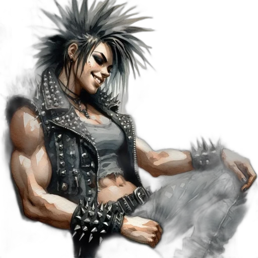 hair, weapon, fantasy art, concept art, photorealistic, comic book art, punk, character transparent PNG cut-out