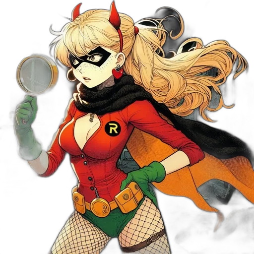 mask, comic book art, cartoon, concept art, fantasy art, animated, woman, superhero-like transparent PNG cut-out