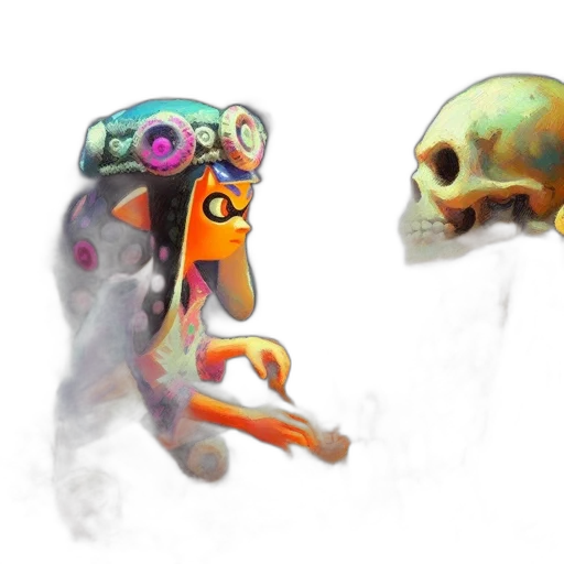 mask, weapon, creature, face, concept art, 3d render, fantasy art, watercolor transparent PNG cut-out