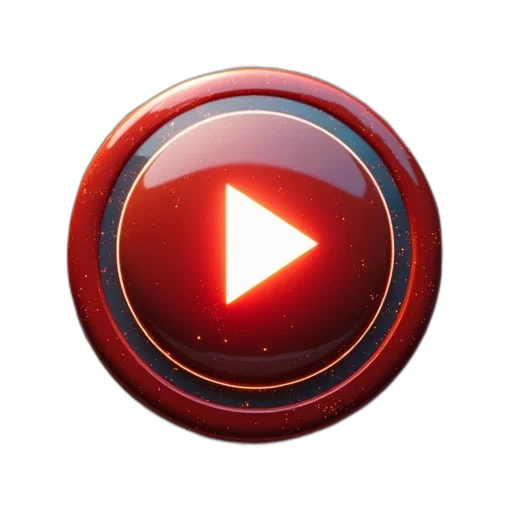 robot, 3d render, red, round, video, button, words, youtube transparent PNG cut-out