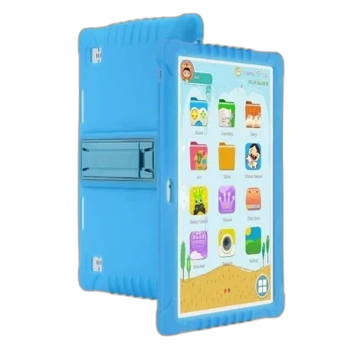 blue, tablet, case, stand, feature, showcasing, colorful, children transparent PNG cut-out