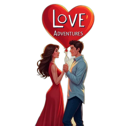 concept art, cover, comic, book, titled, love, adventures, heart-shaped transparent PNG cut-out