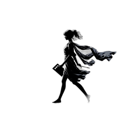 dress, umbrella, staff, hair, concept art, comic book art, photorealistic, pixel art transparent PNG cut-out