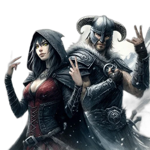 fantasy art, concept art, comic book art, snow, fog, dark-cloaked, female, figure transparent PNG cut-out
